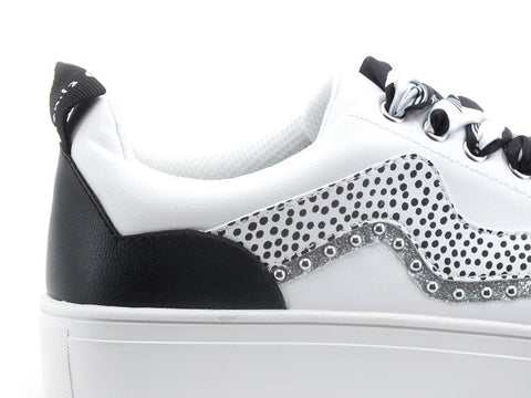 MANILA GRACE Sneaker Pois Borchie Glitter Bianco Nero S610 - Sandrini Calzature e Abbigliamento