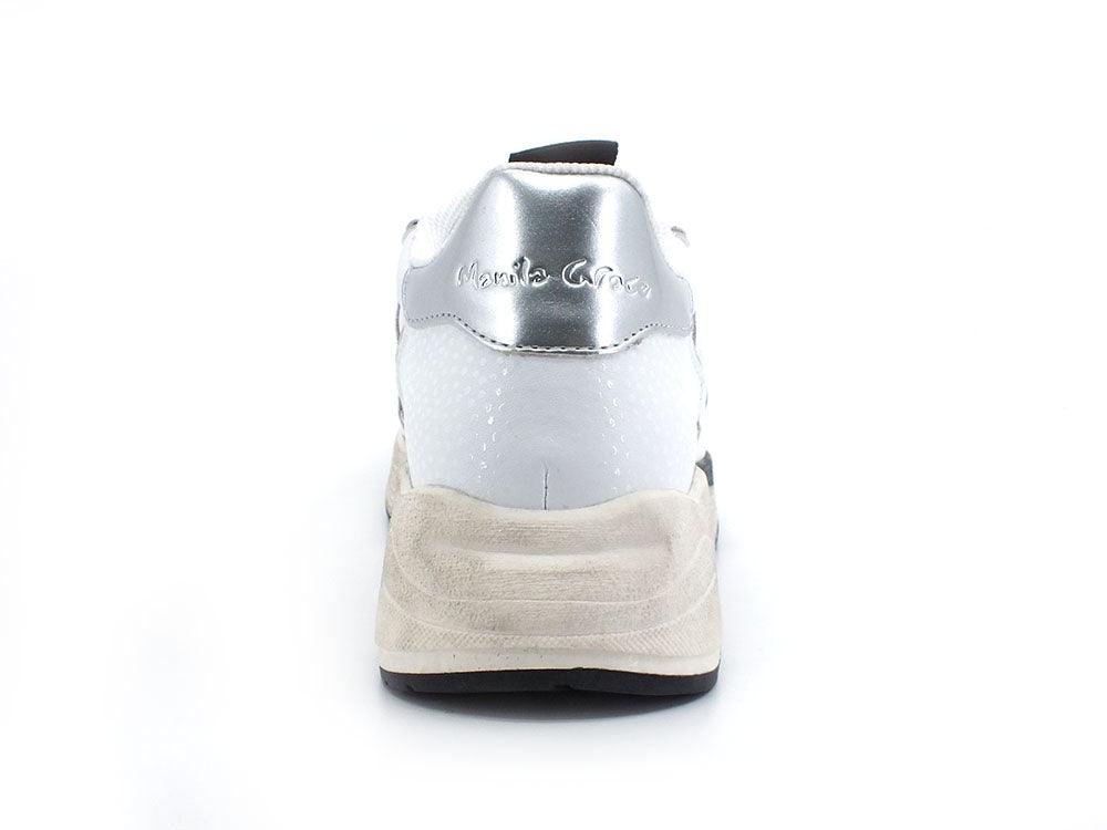 MANILA GRACE Sneaker Running Bicolor Bianco Argento S655 - Sandrini Calzature e Abbigliamento