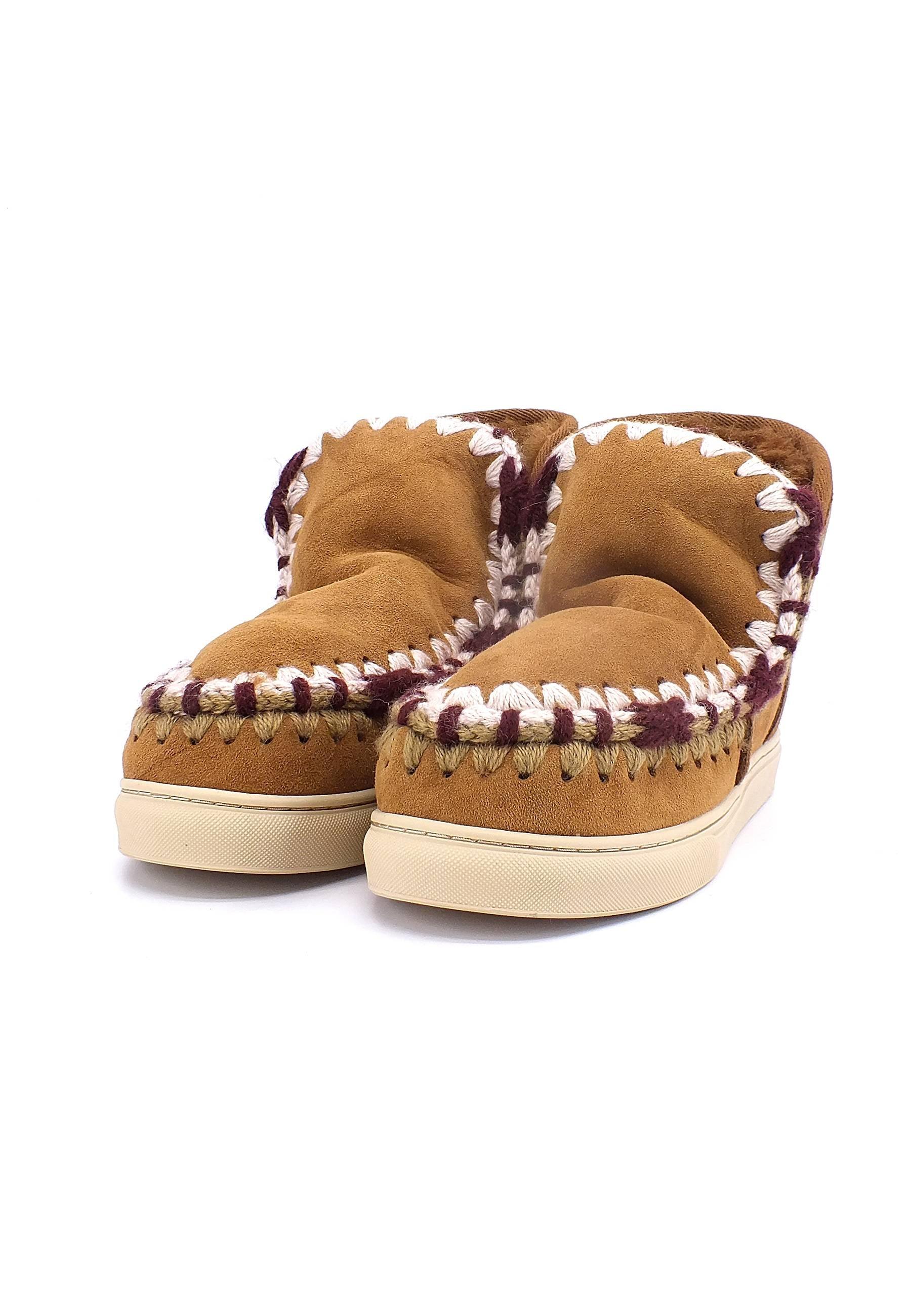 MOU Eskimo Overstitching Stivaletto Pelo Donna Cognac - Sandrini Calzature e Abbigliamento