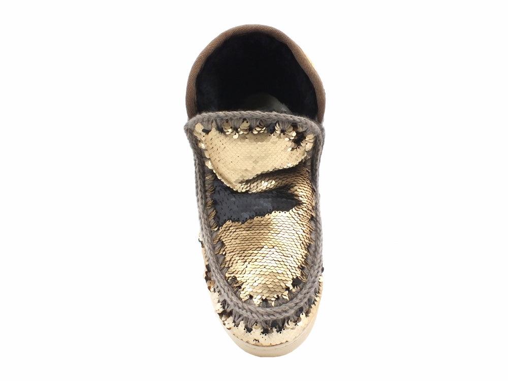 MOU Eskimo Sneaker Big Metal Logo Stivale Pelo Pailettes Sequins Gold Matt MU.FW111008G - Sandrini Calzature e Abbigliamento