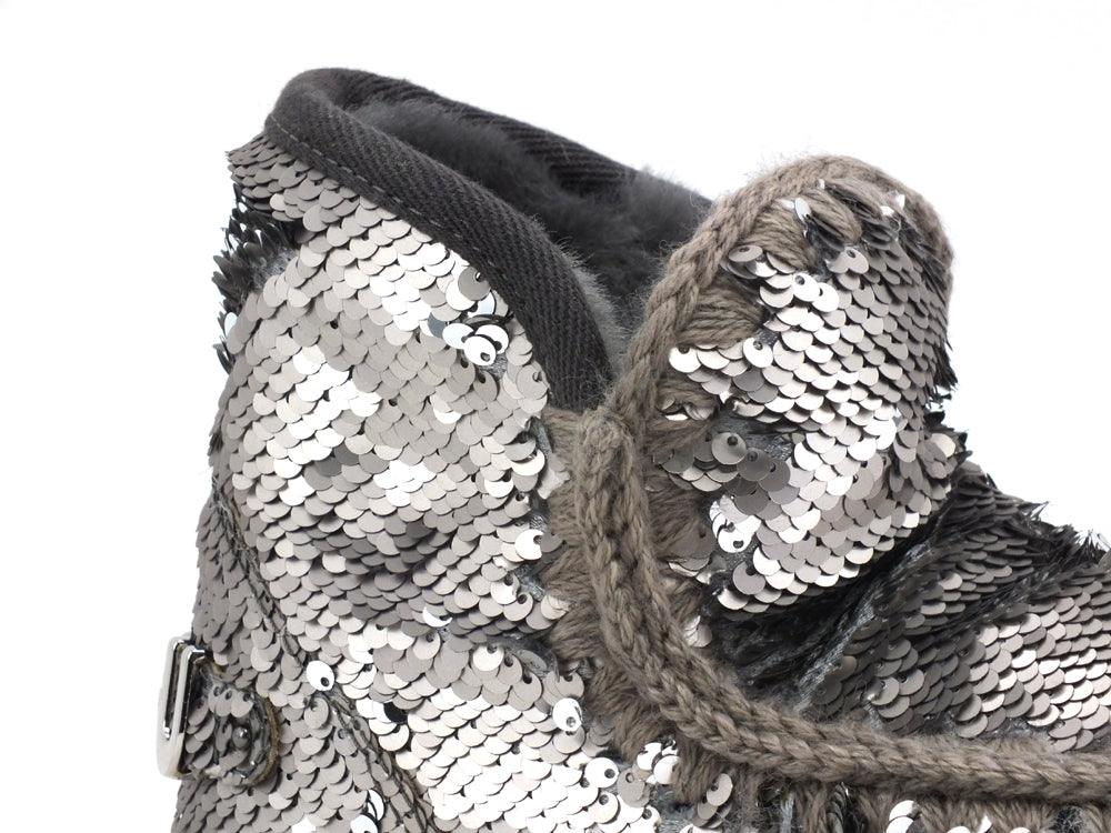 MOU Eskimo Sneaker Big Metal Logo Stivale Pelo Pailettes Sequins Gun Metal MU.FW111008G - Sandrini Calzature e Abbigliamento