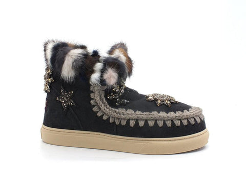 MOU Eskimo Sneaker Star Patches & Mink Stivaletto Off Black MU.FW111006A - Sandrini Calzature e Abbigliamento
