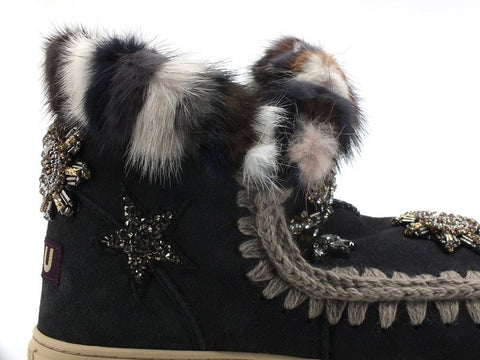 MOU Eskimo Sneaker Star Patches & Mink Stivaletto Off Black MU.FW111006A - Sandrini Calzature e Abbigliamento