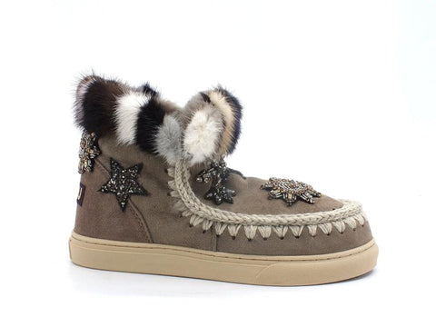 MOU Eskimo Sneaker Star Patches & Mink Stivaletto Pelo Stelle Grey MU.FW111006A - Sandrini Calzature e Abbigliamento