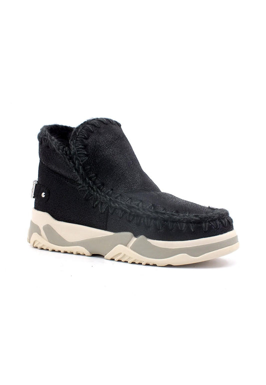 MOU Eskimo Trainer Stivaletto Pelo Donna Cracked Black Grey MU.FW201013B - Sandrini Calzature e Abbigliamento