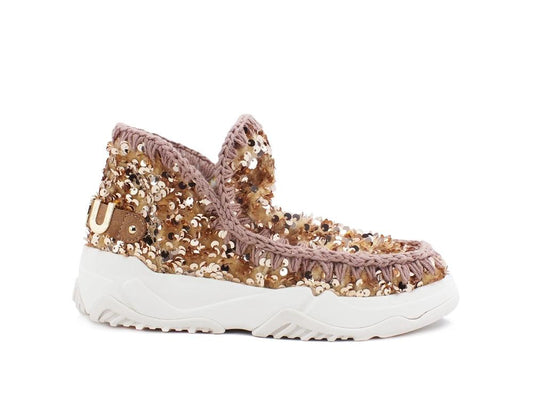 MOU Eskimo Trainer Tone On Tone Sequins Stivaletto Pailettes Rose Brown MU.SW201007G - Sandrini Calzature e Abbigliamento