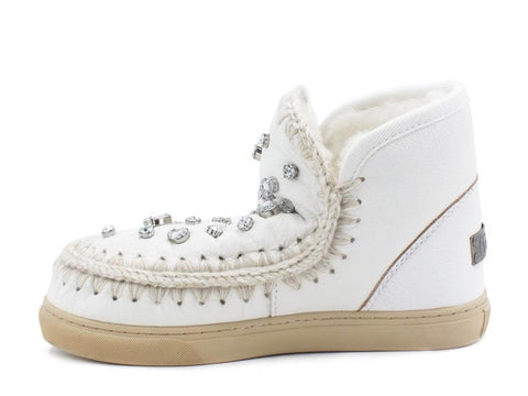 MOU Mini Eskimo Sneaker Rhinestones Stivale Pelo Pietre Waxi White MU.FW111001C - Sandrini Calzature e Abbigliamento