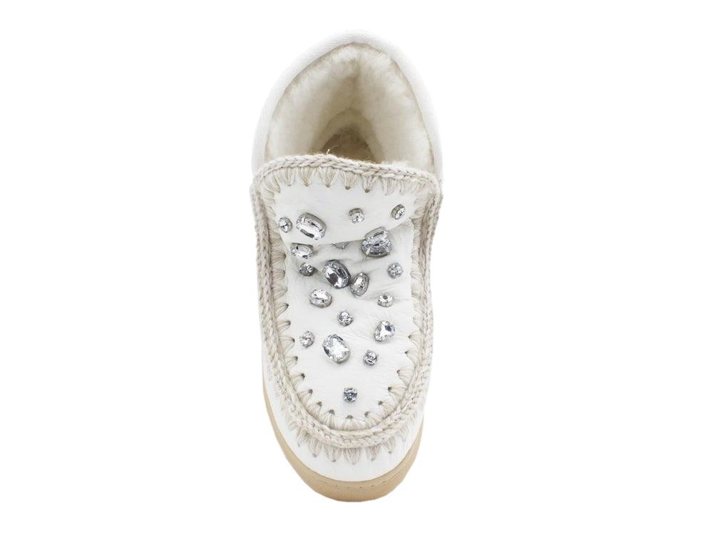 MOU Mini Eskimo Sneaker Rhinestones Stivale Pelo Pietre Waxi White MU.FW111001C - Sandrini Calzature e Abbigliamento