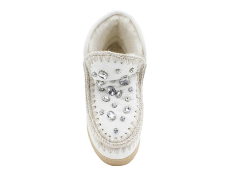 MOU Mini Eskimo Sneaker Rhinestones Stivale Pelo Pietre Waxi White MU.FW111001C - Sandrini Calzature e Abbigliamento