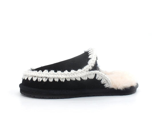 MOU Slipper Full Eskimo Stitch Ciabatta Pelo Black White MU.FW161007A - Sandrini Calzature e Abbigliamento