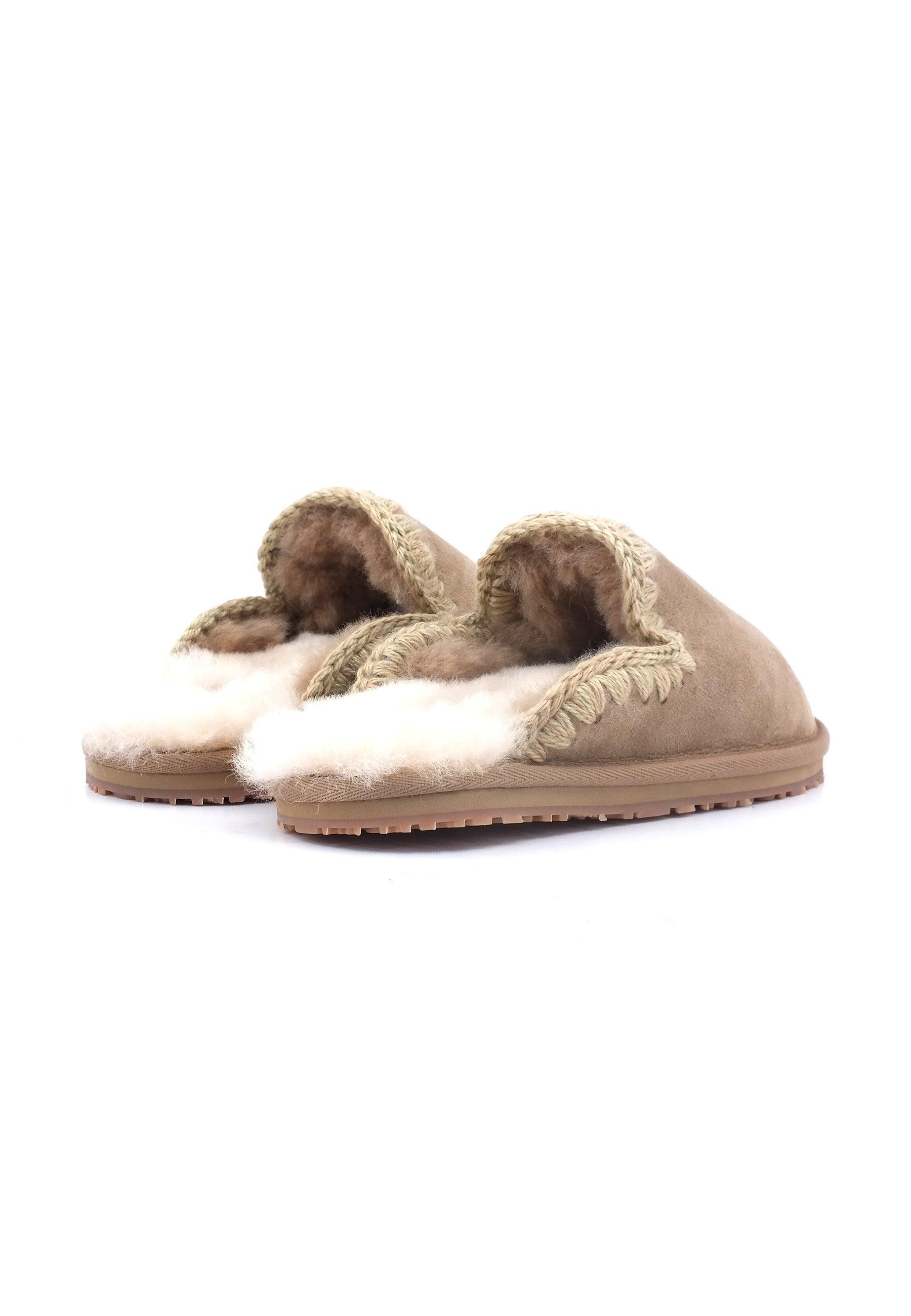 MOU Suede Eskimo Ciabatta Pelo Donna Camel Beige MU.FW161008A - Sandrini Calzature e Abbigliamento