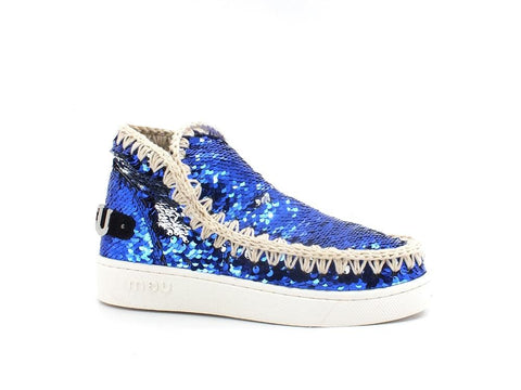 MOU Summer Eskimo Sneaker Big Metal Logo Pailettes Electric Blue Jeans MU.SW211001G - Sandrini Calzature e Abbigliamento