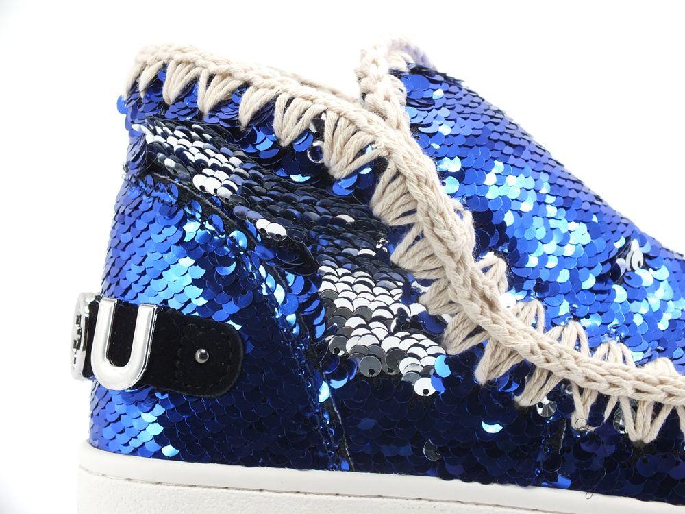 MOU Summer Eskimo Sneaker Big Metal Logo Pailettes Electric Blue Jeans MU.SW211001G - Sandrini Calzature e Abbigliamento