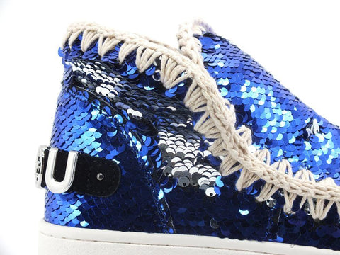 MOU Summer Eskimo Sneaker Big Metal Logo Pailettes Electric Blue Jeans MU.SW211001G - Sandrini Calzature e Abbigliamento