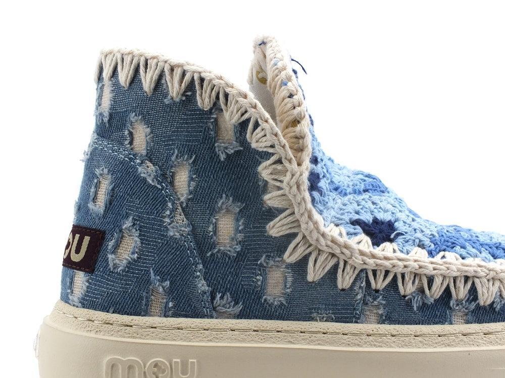MOU Summer Eskimo Sneaker Bold Crochet Upper Denim Blue Patchwork MU.SW411005S - Sandrini Calzature e Abbigliamento