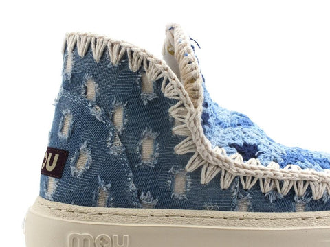 MOU Summer Eskimo Sneaker Bold Crochet Upper Denim Blue Patchwork MU.SW411005S - Sandrini Calzature e Abbigliamento