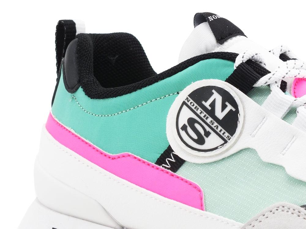 NORTH SAILS Sneaker Running Donna Tricolor White Water Green Pink Fluo RW-03REEF038 - Sandrini Calzature e Abbigliamento