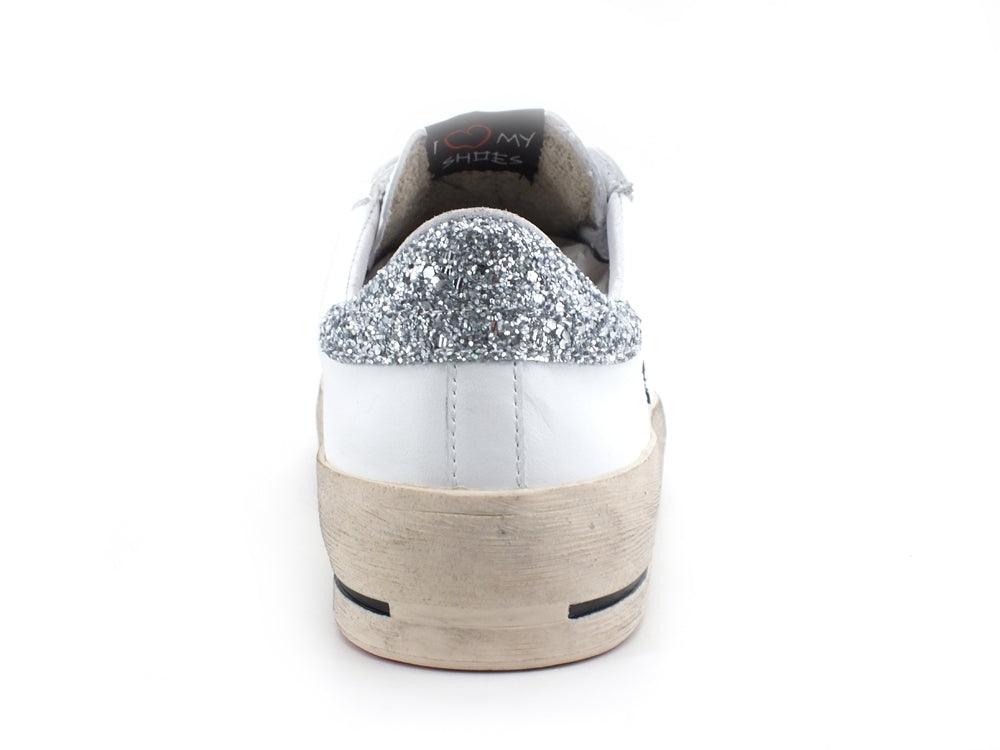 OKINAWA Low Plus Limited Sneaker Glitter Bianco Nero Argento 1872 - Sandrini Calzature e Abbigliamento