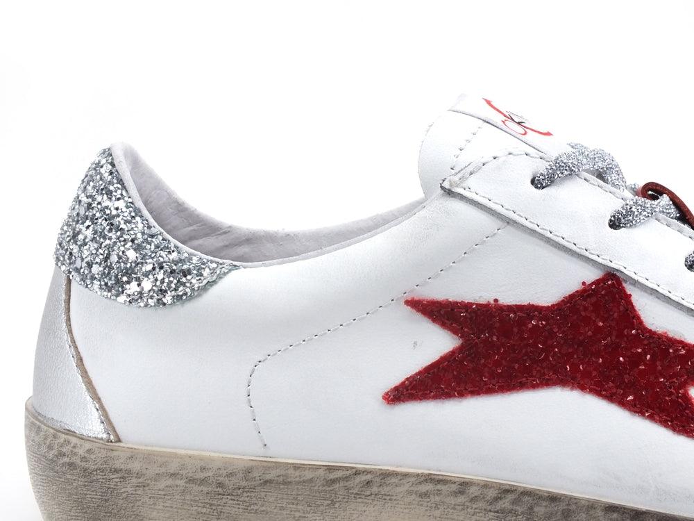 OKINAWA Low Sneaker Glitter Bianco Rosso 2106 - Sandrini Calzature e Abbigliamento