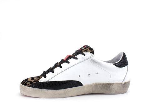 OKINAWA Low Sneaker Star Bianco Nero Leopard 2108 - Sandrini Calzature e Abbigliamento