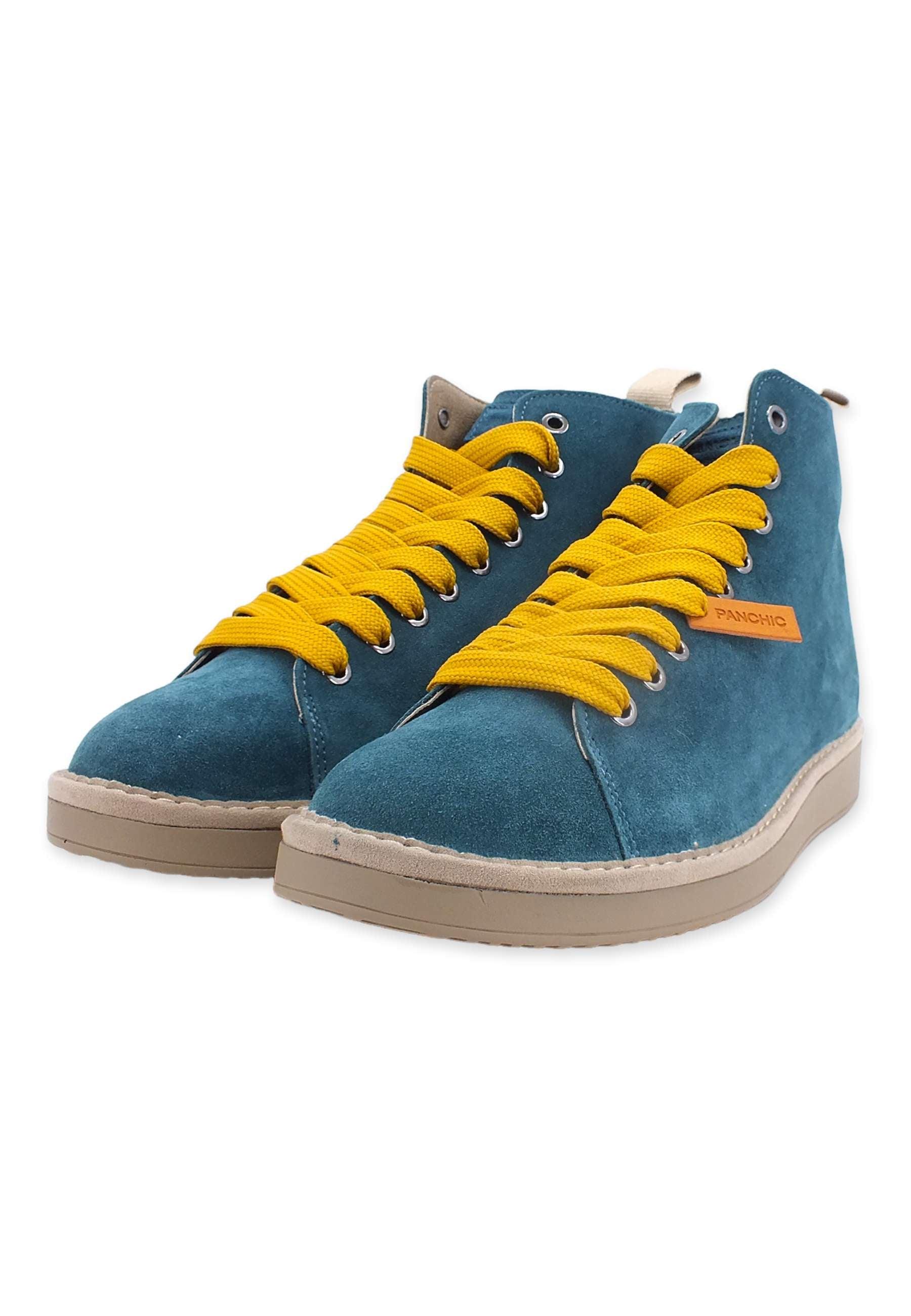 Scopri PAN CHIC Ankle Boot Sneaker Uomo Blu Petrol Yellow