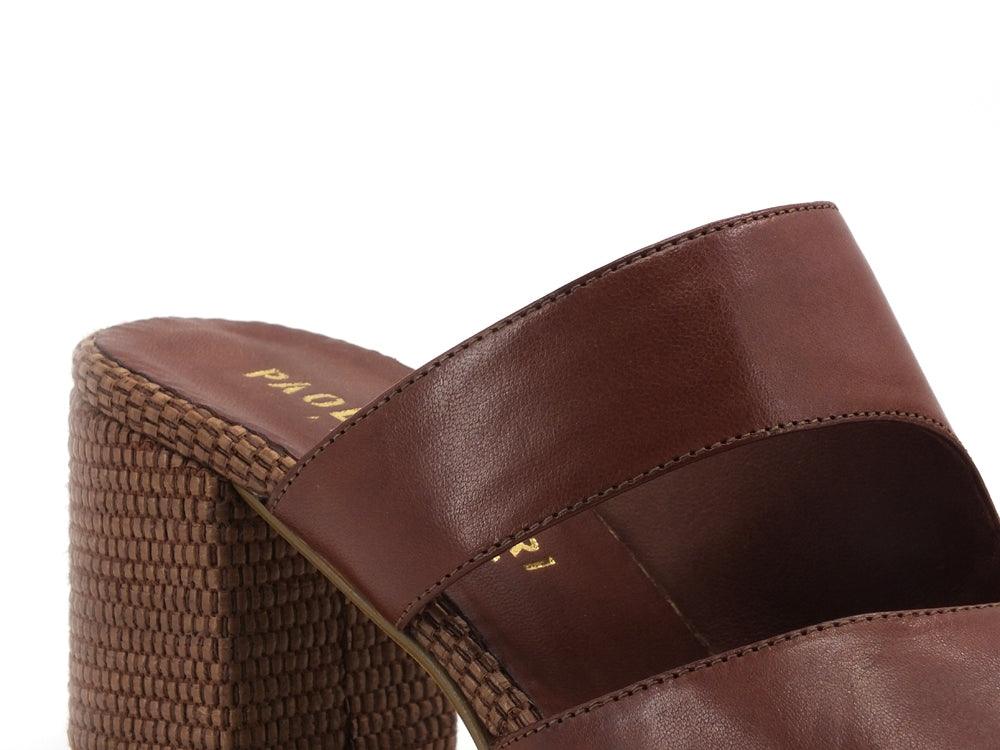 PAOLA FERRI Nizza Rafia Sabot Ciabbatta Tacco Brown D8058 - Sandrini Calzature e Abbigliamento