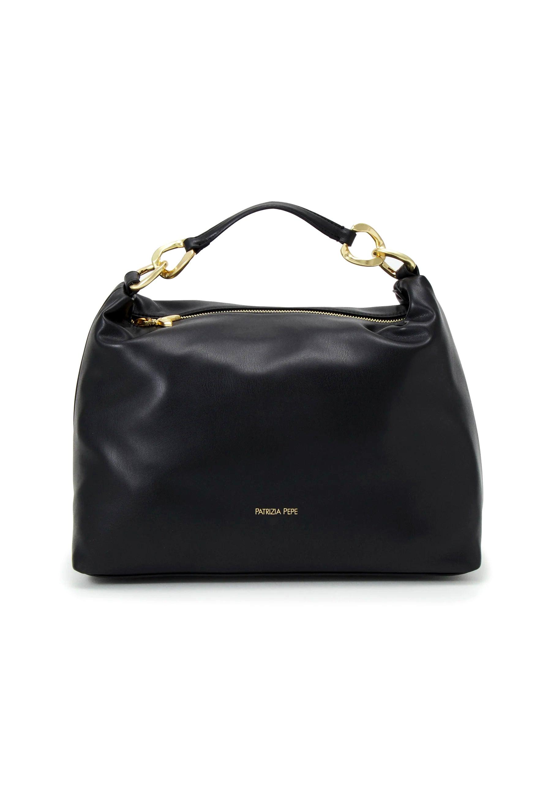 PATRIZIA PEPE Borsa Hobo Black Light Gold 8B0064-E005 - Sandrini Calzature e Abbigliamento