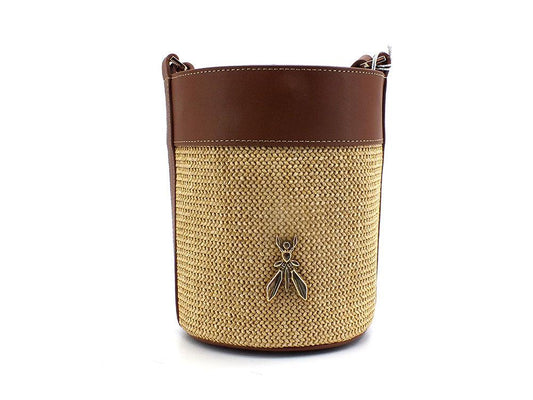 PATRIZIA PEPE Borsa Secchiello Paglia Logo Beige Natural 2B0003V004-W134 - Sandrini Calzature e Abbigliamento