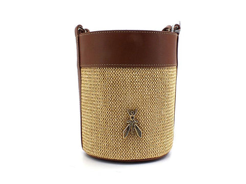 PATRIZIA PEPE Borsa Secchiello Paglia Logo Beige Natural 2B0003V004-W134 - Sandrini Calzature e Abbigliamento