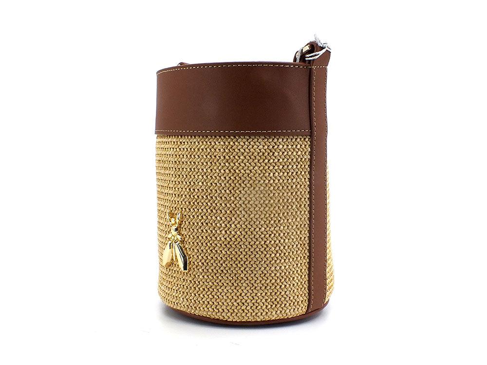 PATRIZIA PEPE Borsa Secchiello Paglia Logo Beige Natural 2B0003V004-W134 - Sandrini Calzature e Abbigliamento