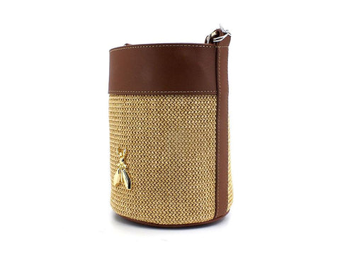 PATRIZIA PEPE Borsa Secchiello Paglia Logo Beige Natural 2B0003V004-W134 - Sandrini Calzature e Abbigliamento