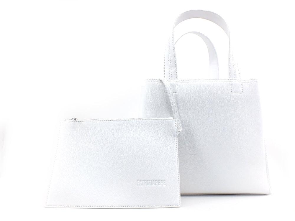 PATRIZIA PEPE Borsa Tote Pelle Fly Me Bianco White 2VA060-A4U8 - Sandrini Calzature e Abbigliamento
