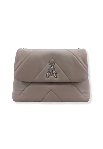 PATRIZIA PEPE Borsa Tracolla Satchel Logo Marrone Dark Tatami CB0302-L006 - Sandrini Calzature e Abbigliamento
