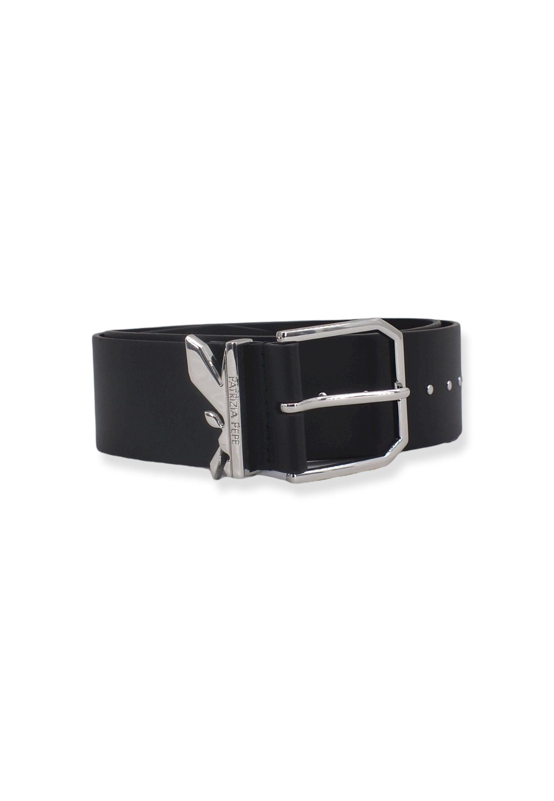 PATRIZIA PEPE Cintura Donna Logo Borchie Silver Nera 8W0005-L051 - Sandrini Calzature e Abbigliamento