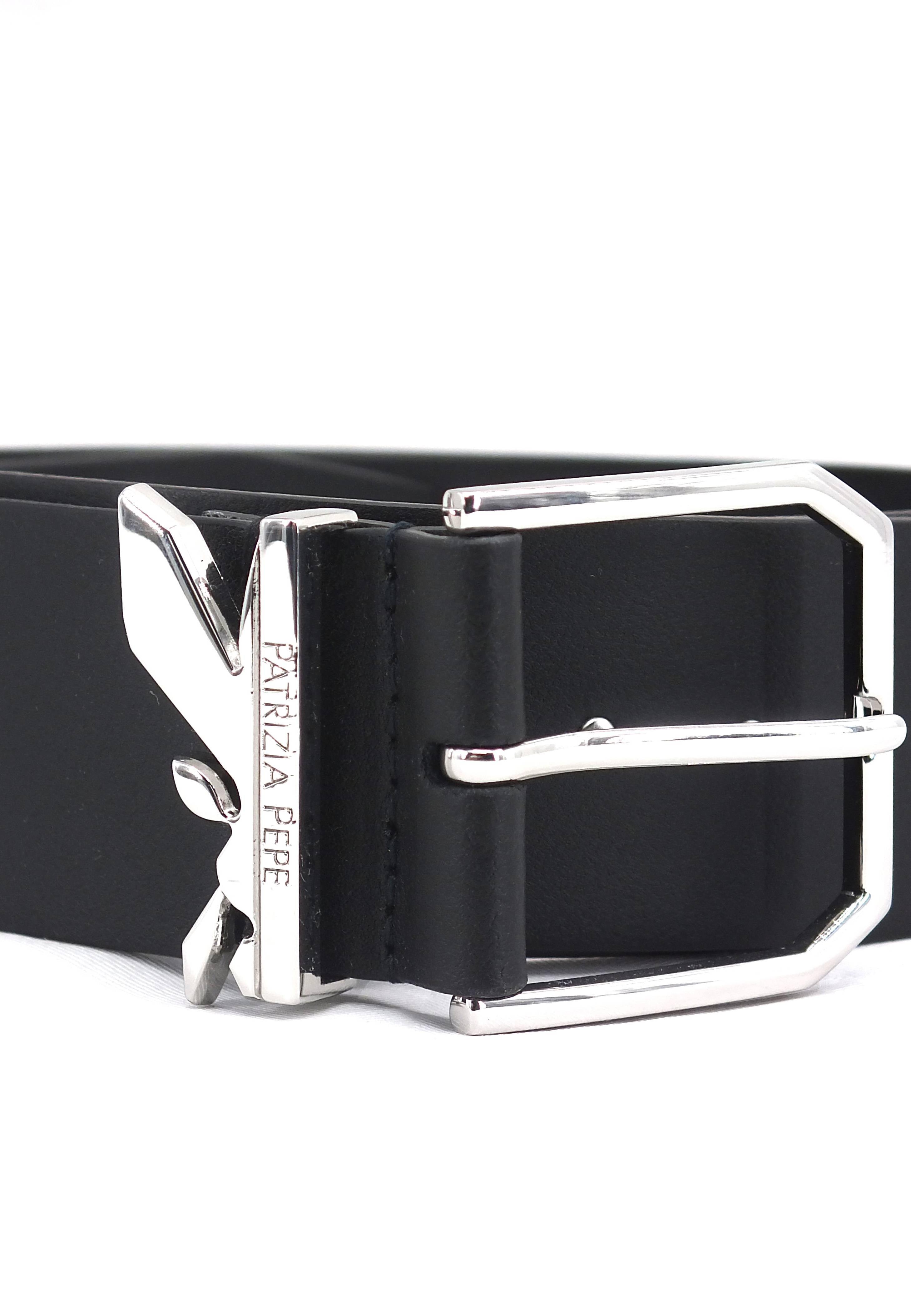 PATRIZIA PEPE Cintura Donna Logo Borchie Silver Nera 8W0005-L051 - Sandrini Calzature e Abbigliamento