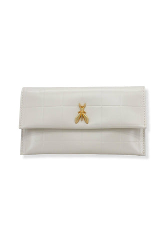 PATRIZIA PEPE Pochette Tracolla Logo Gold Off White 8B5460-L046 - Sandrini Calzature e Abbigliamento