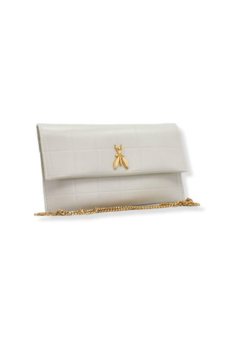 PATRIZIA PEPE Pochette Tracolla Logo Gold Off White 8B5460-L046 - Sandrini Calzature e Abbigliamento