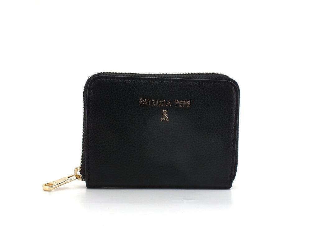 PATRIZIA PEPE Portafoglio Small Zip Logo Nero Black CQ8512L001-K103 - Sandrini Calzature e Abbigliamento