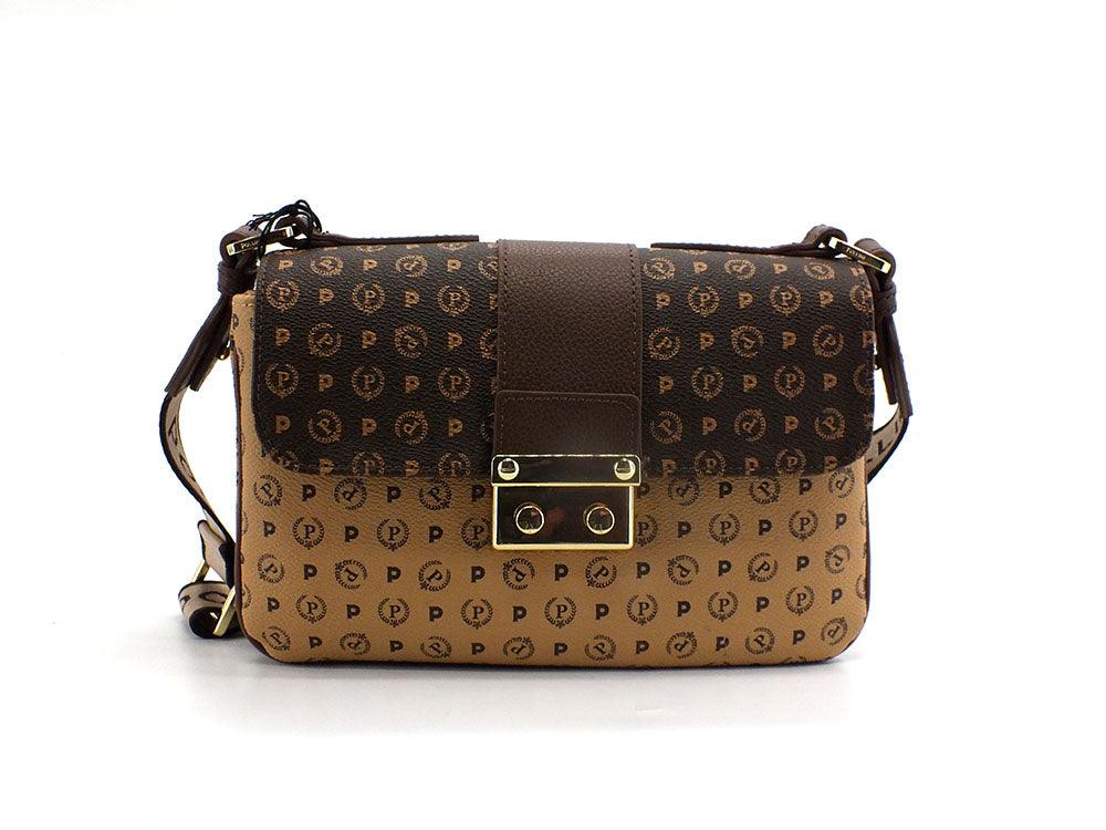 POLLINI Borsa Baguette Loghi Printed Marrone Crema TE8452PP0BQ5330A - Sandrini Calzature e Abbigliamento