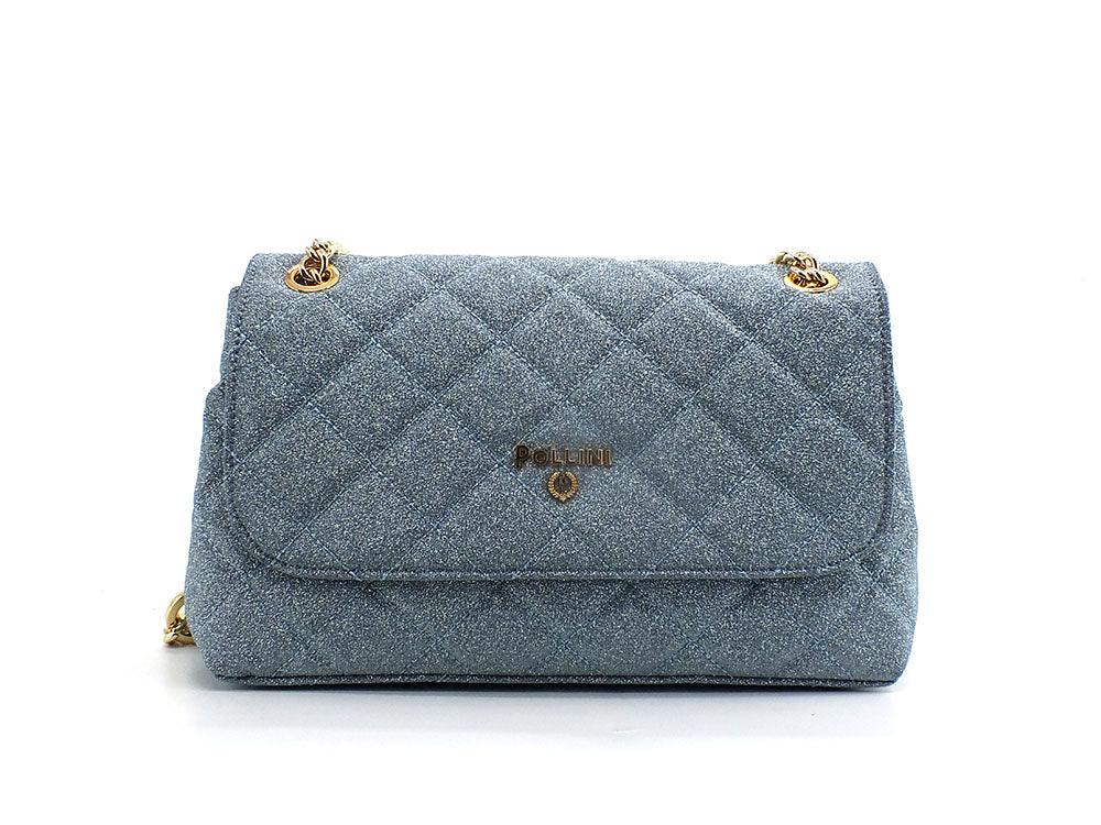 POLLINI Borsa Crossbody Flap Logo Gold Blu Lago SC4501PP0ESE170A - Sandrini Calzature e Abbigliamento