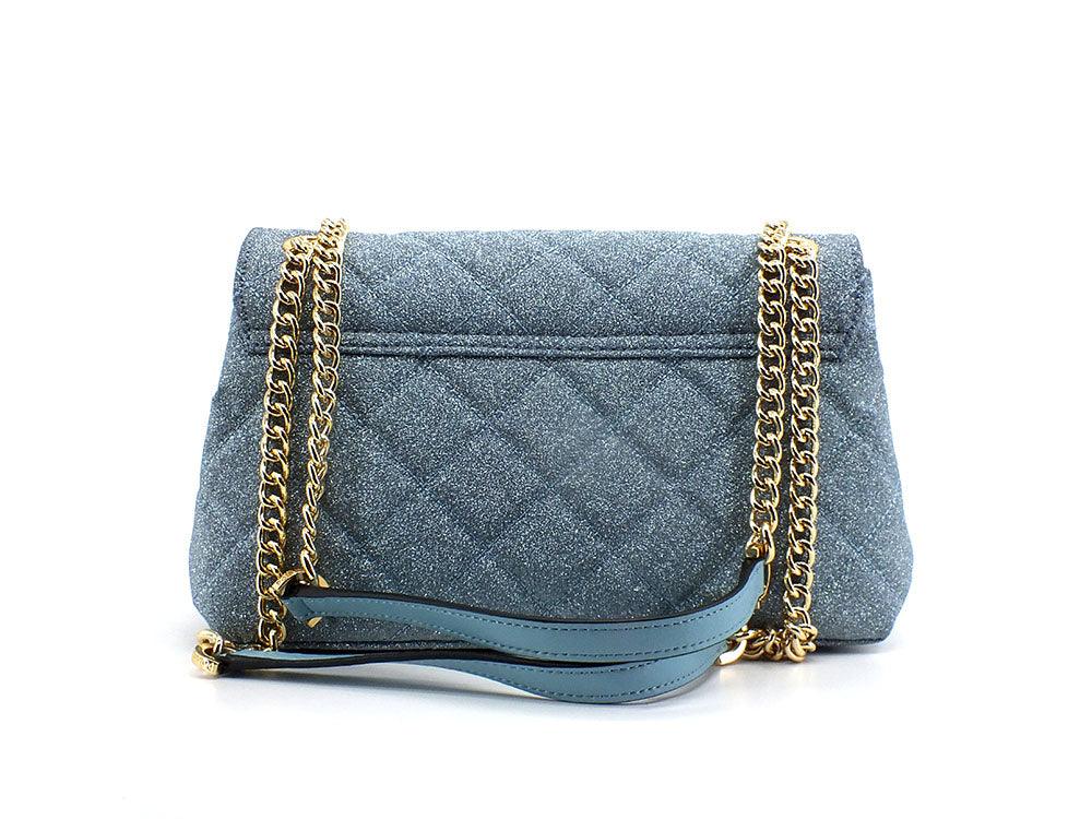 POLLINI Borsa Crossbody Flap Logo Gold Blu Lago SC4501PP0ESE170A - Sandrini Calzature e Abbigliamento