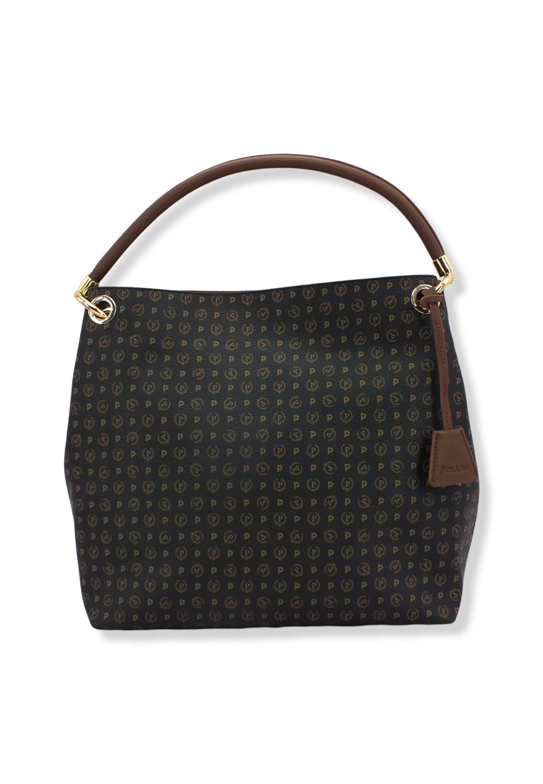 POLLINI Borsa Hobo Loghi Nero Marrone TE8409PP02DQ1100D - Sandrini Calzature e Abbigliamento