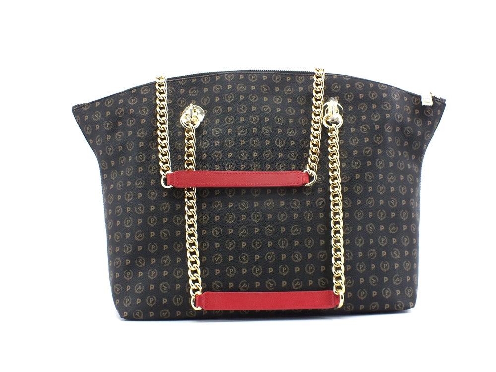 POLLINI Borsa Loghi Printed Catena Nero Rosso TE8408PP02Q1100B - Sandrini Calzature e Abbigliamento