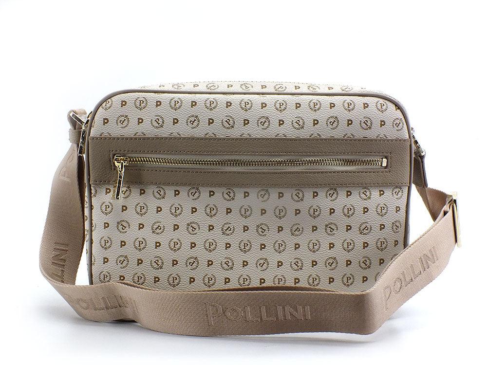 POLLINI Borsa Messenger Triple Zip Loghi Avorio Ghiaccio TE8402PP02Q1110A - Sandrini Calzature e Abbigliamento