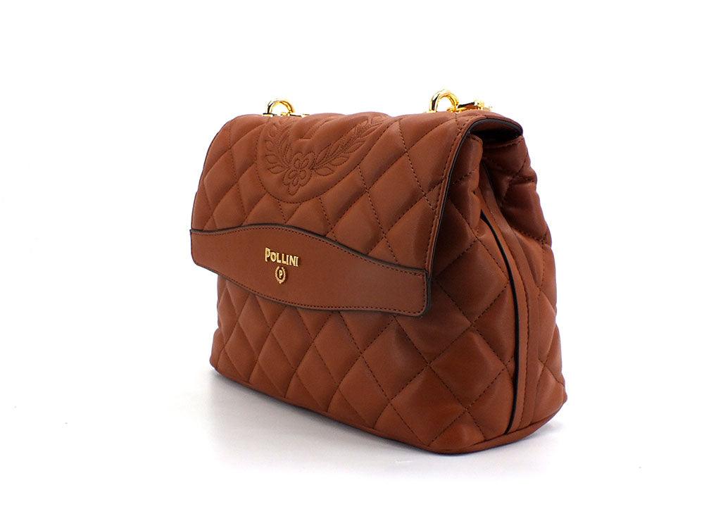 POLLINI Borsa Saddle Flap Logo Gold Marrone Terra SC4556PP0ESB0200 - Sandrini Calzature e Abbigliamento