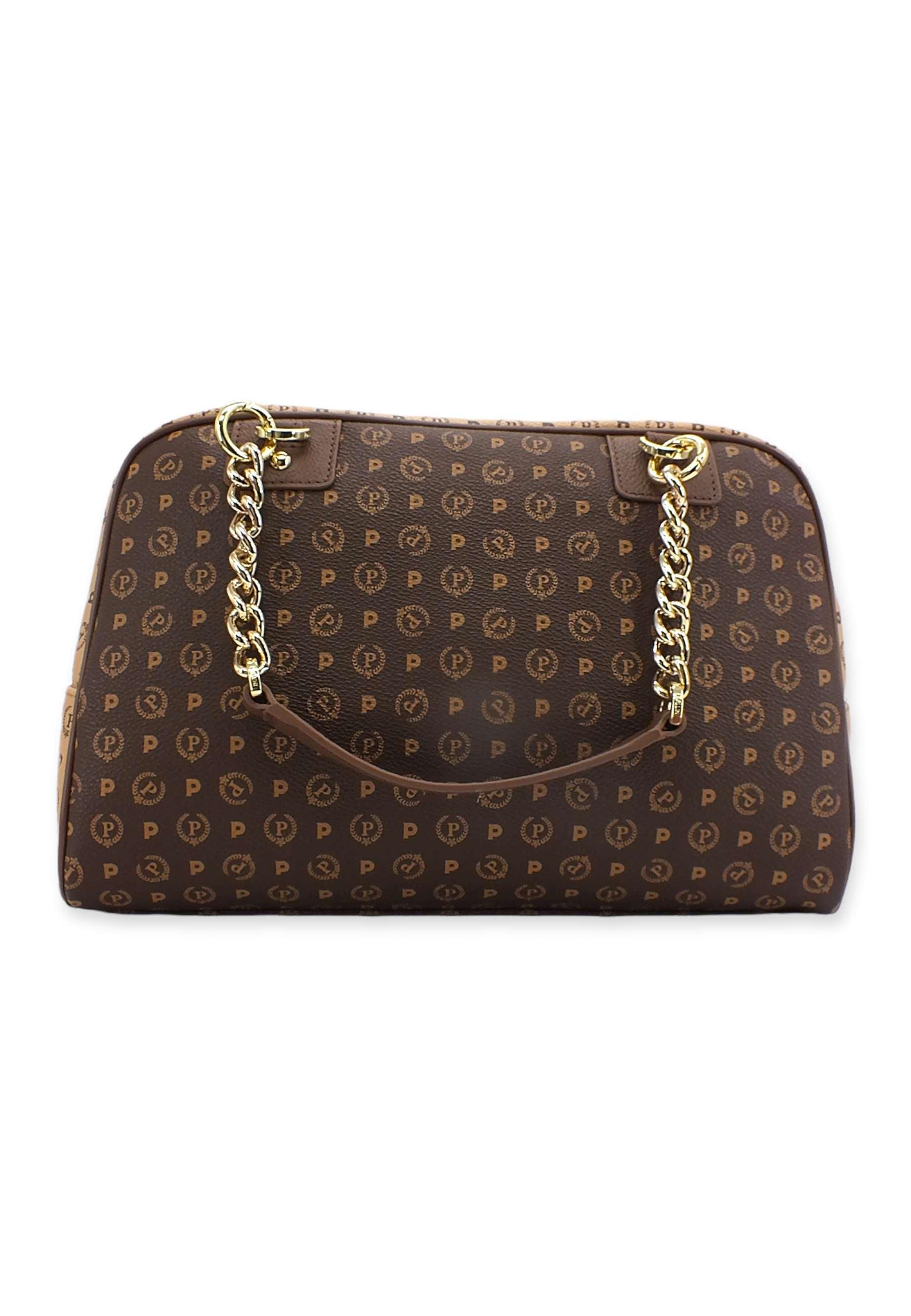 POLLINI Borsa Satchel Loghi Marrone Crema TE8491PP0FQ5330A - Sandrini Calzature e Abbigliamento