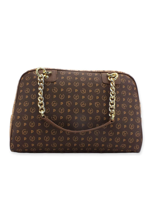 POLLINI Borsa Satchel Loghi Marrone Crema TE8491PP0FQ5330A - Sandrini Calzature e Abbigliamento