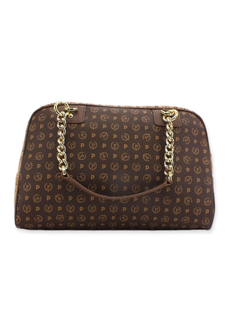POLLINI Borsa Satchel Loghi Marrone Crema TE8491PP0FQ5330A - Sandrini Calzature e Abbigliamento