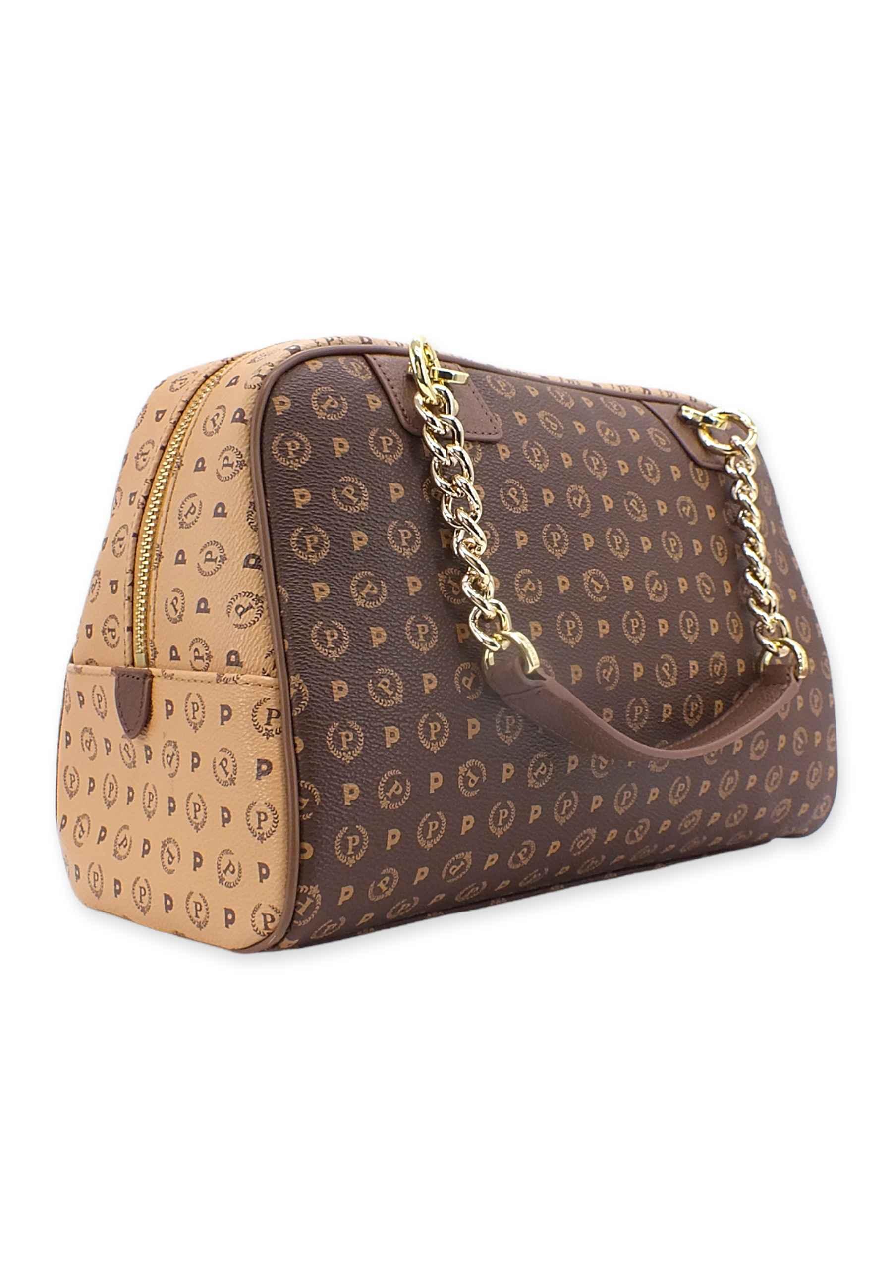 POLLINI Borsa Satchel Loghi Marrone Crema TE8491PP0FQ5330A - Sandrini Calzature e Abbigliamento