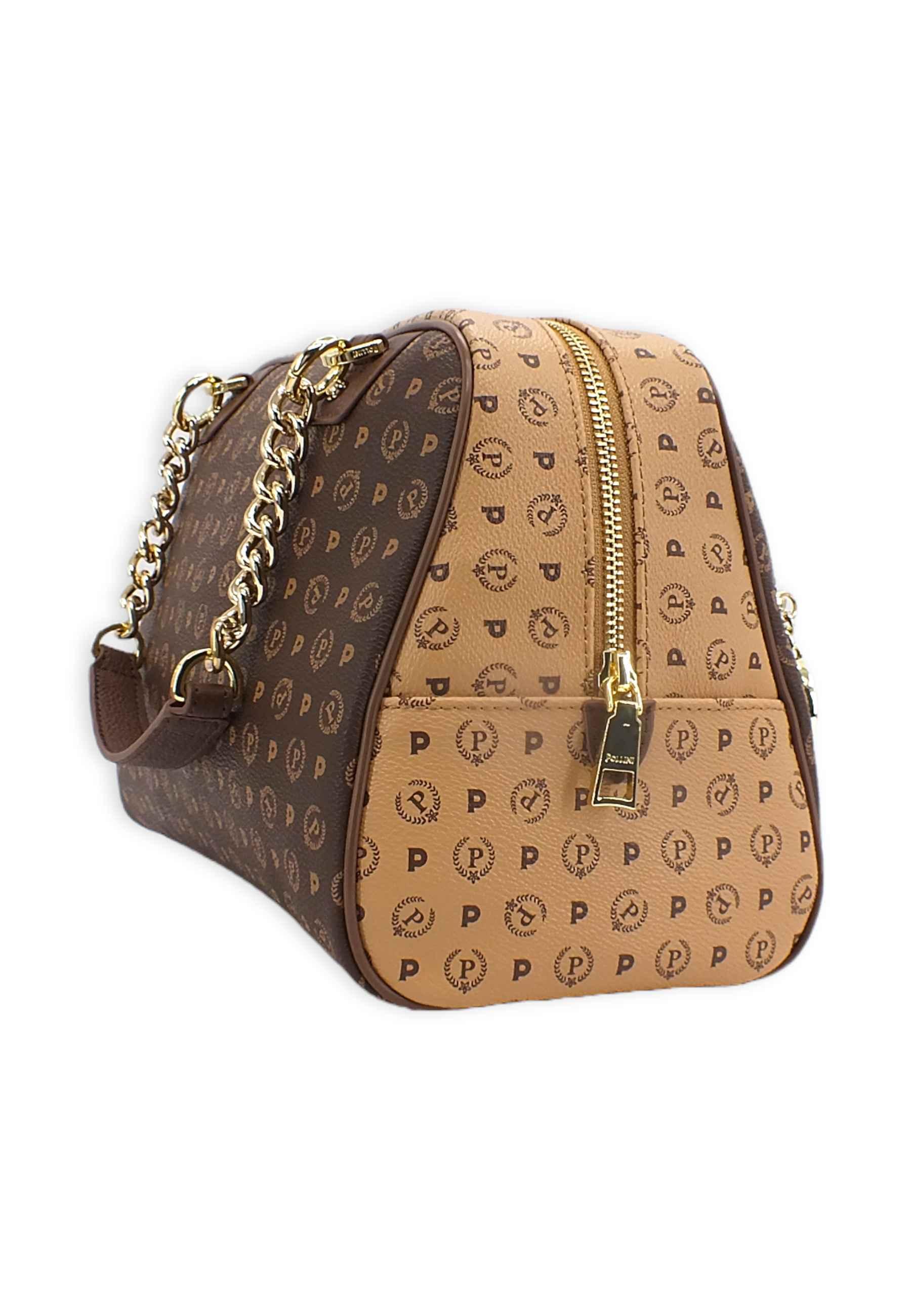 POLLINI Borsa Satchel Loghi Marrone Crema TE8491PP0FQ5330A - Sandrini Calzature e Abbigliamento